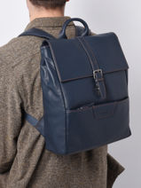 2-compartment Foulonn� Backpack Leather Etrier Blue foulonne EFOU8092-vue-porte